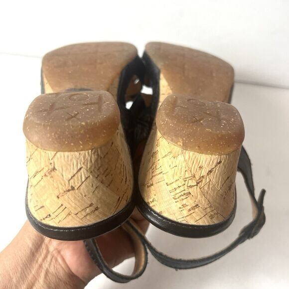 Spring Step Sandals Black Leather Cork Heel Sling Back Women Sz EU 42 US 11.5-12 - Picture 7 of 11